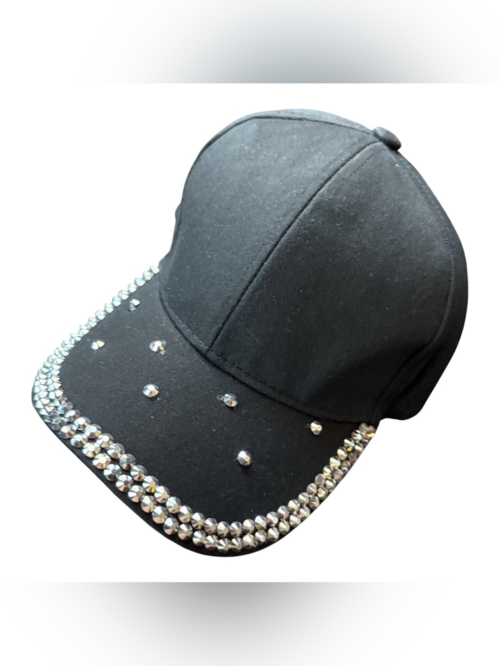 Black Crystal Rhinestone Trim Baseball Cap